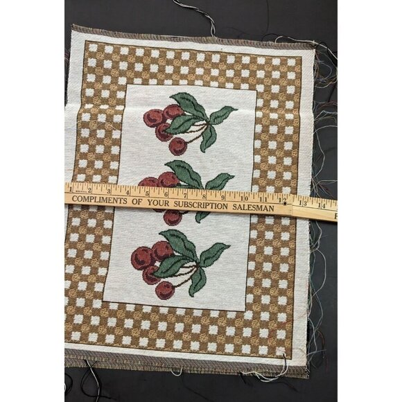 Vintage Cherry Pattern Checkerboard Woven Tapestry fabric panel set of 2 - Picture 6 of 6